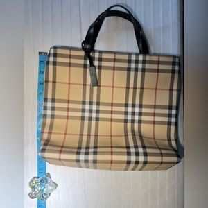 Authentic Burberry coated canvas tote bag. Classic Nova Check print